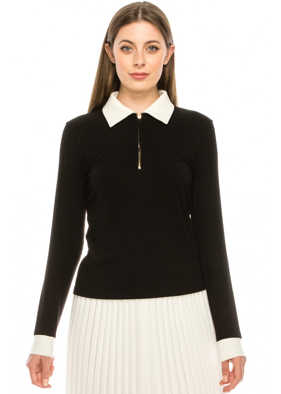 Black jumper with outlet white collar and cuffs